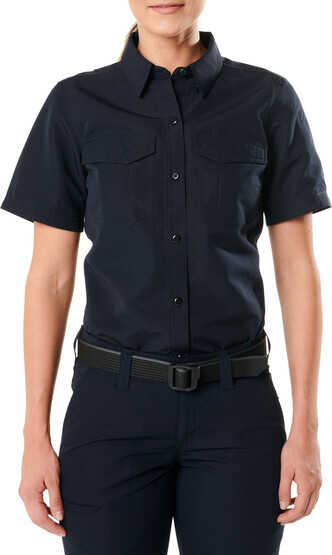 5.11 Women's Tactical Fast-Tac Short Sleeve Shirt in Dark Navy with front patch pockets